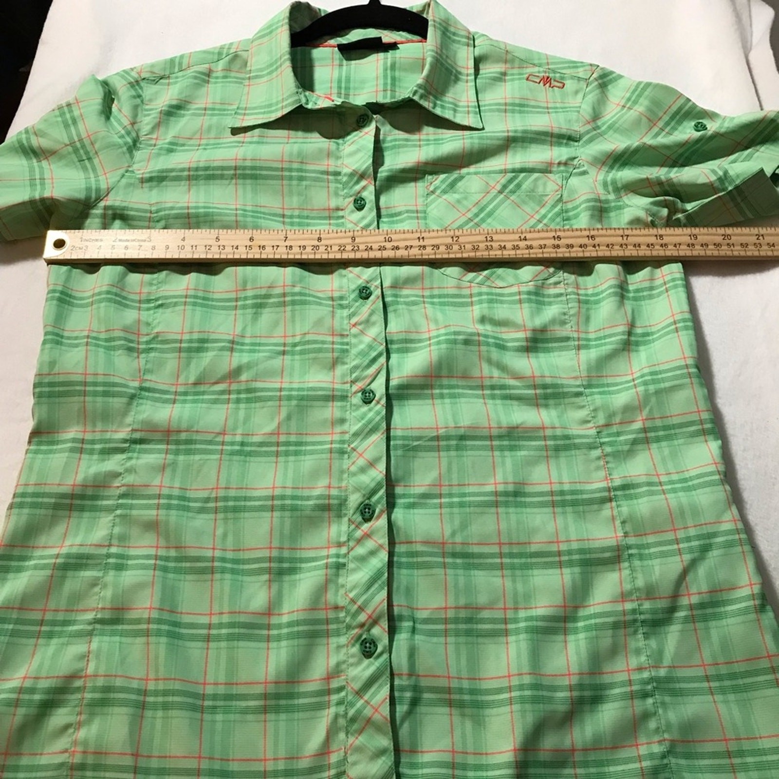 Cmp dry function short sleeve button up  green pl… - image 7