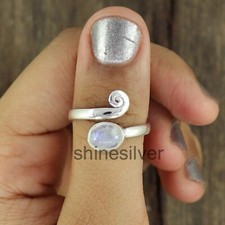 Rainbow Moonstone 925 Sterling Silver Boho Statement Adjustable Silver Gift Ring