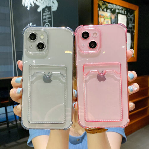 Custodia trasparente slot scheda per iPhone 12 13 Pro Max 11 XS XR 8 7 custodia portafoglio silicone - Foto 10 di 19