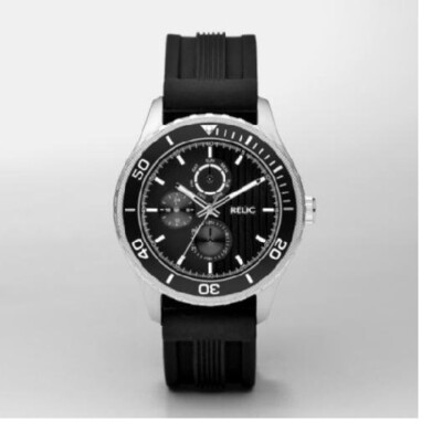 NEW RELIC DALLAS SILVER TONE,BLACK SILICONE BAND MEN'S WATCH