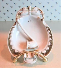 Antique Ladies Pipe Ashtray Match Holder Butterfly Handle