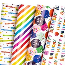 Birthday Wrapping Paper Sheet - 12 Sheets Folded Flat with 12 Gift Tags for P...