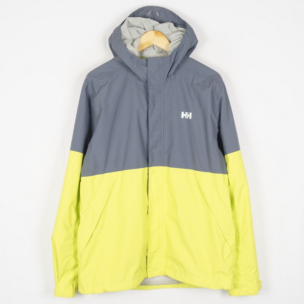 Helly Hansen 防水ジャケット グレー/イエロー HELLY HANSEN Men's Jacket Size L Grey Full Zip Hooded Regular