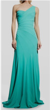 448 Tadashi Shoji Women's Green One-Shoulder Crepe Gown Dress NWT