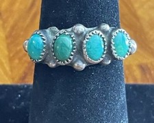 Vintage Native American Zuni 925 Sterling Silver Turquoise Snake Eye Row Ring