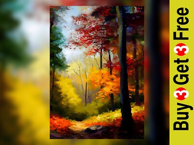 Lebendiger Herbstwald Impasto Gemälde Druck 5''x7'' auf mattem Papier