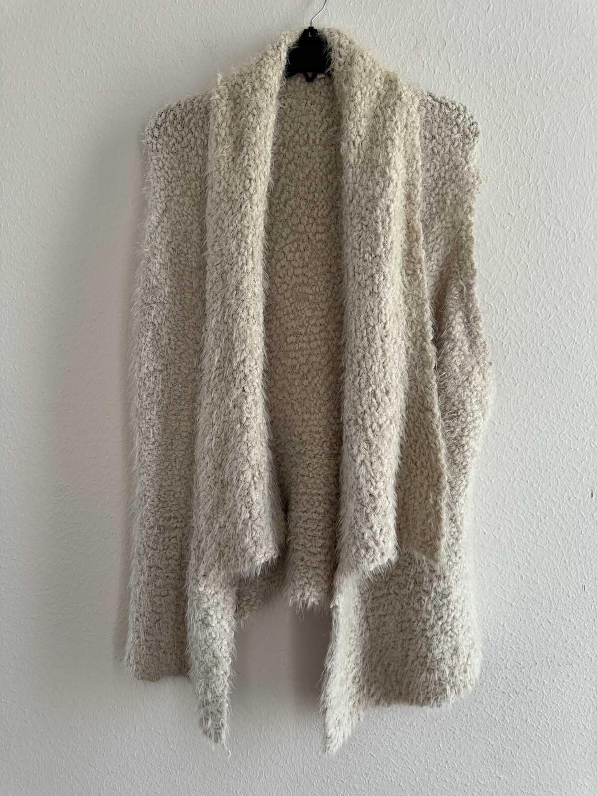 MYSTREE Vest Beige Off White faux fur look Open Front Sleeveless vest jacket S-M thumbnail 3