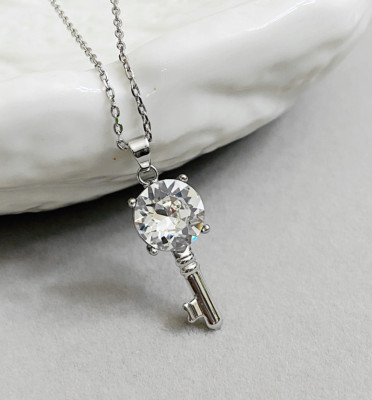 18KGP White Gold Made with Swarovski Elements Crystal Key Pendant Necklaces
