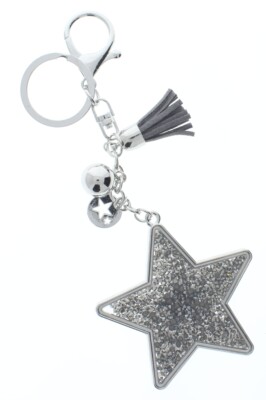 Rhinestone Bling Grey Shooting Star Silver Tone Accents Key