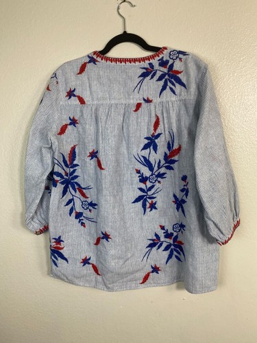 Tru Luxe Women Embroidered Floral Blue Top size Medium Long Sleeve Boho Peasant - Picture 15 of 15