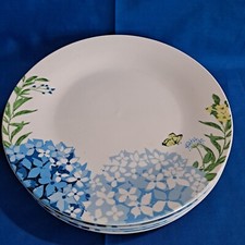 Lot 4 Royal Norfolk BLUE HYDRANGEA Dinner PLATES 10.5" Floral Spring Butterfly
