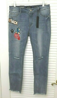 Black Label C'EST TOI Ankle Skinny Jeans Pant Sz 13 Nevada Cactus Patches 32x26 
