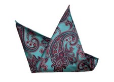 Eksel Pocket Square Green Red Black Silk Blend Paisley Men's