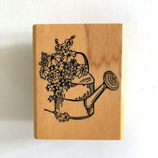 Delafield Stamp Co Wood Mounted Rubber Stamp Watering Can Floral Arrangement
