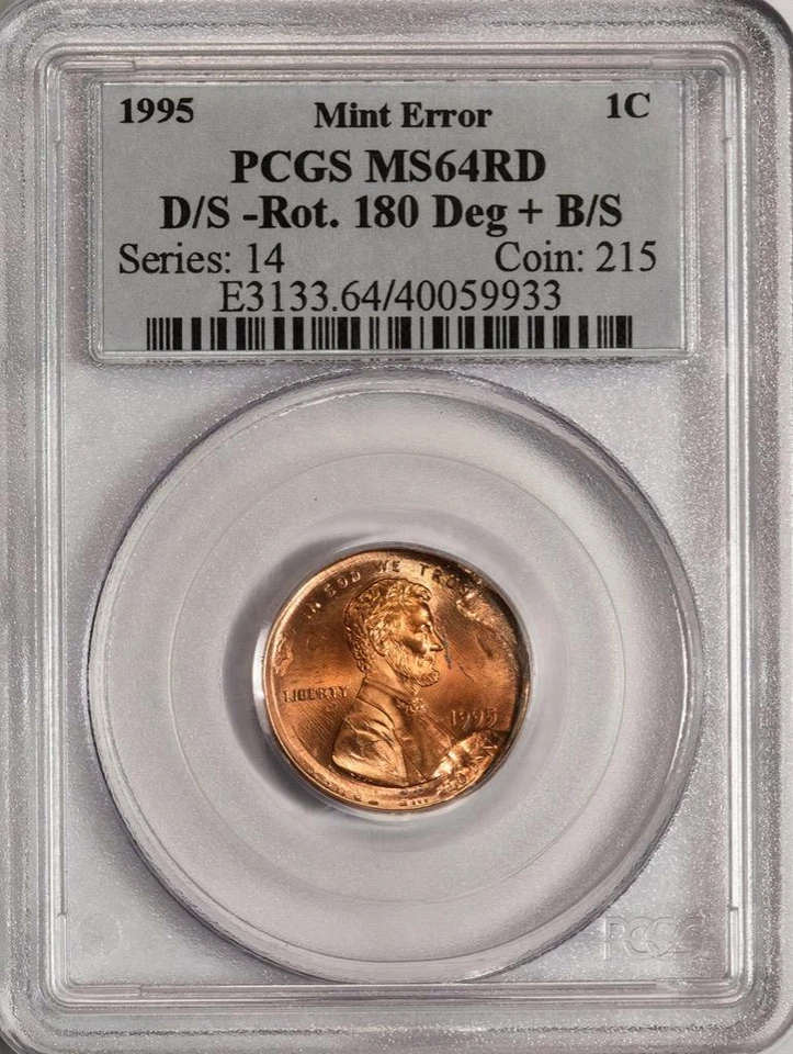 1995 PCGS MS64RD Most Unusual Rotated Double Struck Cent Mint Error Two Dates - Image 2 of 4