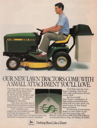 1986 Vintage Print Ad John Deere Our New Lawn Tractors Come With Small Attach