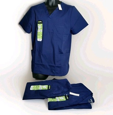 Lot of 3 Scrubstar Core Essentials Scrub Tops Indigo Navy Blue Size Small NEW