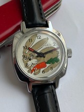 OROLOGIO DA POLSO VINTAGE PER BAMBINI UMF QUIETLA GDR GERMANIA FUNZIONANTE CONIGLIO 1980