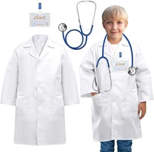 Doctor Costume for Kids, Toddler Doctor Lab Coat with Kids Stethoscope, Hallowee