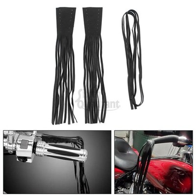 2x Motorcycle PU Leather Brake Clutch Lever Fringe Long Tassel grip For Harley