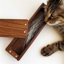 Solid Wood Walnut Wood Cat Whisker Box Keepsake Organizer  Memories Collecting