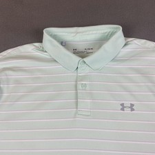 Under Armour Polo Shirt Mens XL Green Striped Performance Golf Loose HeatGear