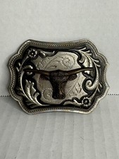 Western Silver Tone Texas Longhorn Belt Buckle