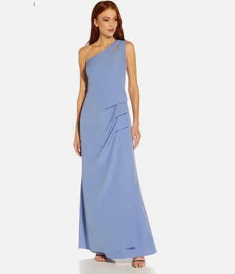 ADRIANNA PAPELL Luna Crepe Draped Gown Occasion Long Dress Misty Peri UK14/US10