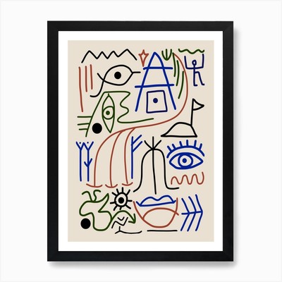 Line Art Bizarre Ancient Symbol Art Gerahmtes Wandbild Poster Leinwanddruck Bild