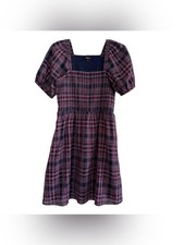 Madewell Lucie Puff-Sleeve Smocked Mini Dress in Rockfern Plaid Smocked S