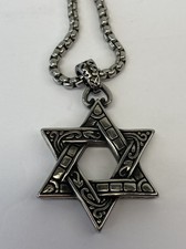 Men's Retro Hexagram Magen Star of David Stainless Steel Pendant w/ 24  Necklace