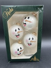 Krebs Glass Snowman Christmas Ornaments Set Of 4 Pearl & Matte White Made In USA
