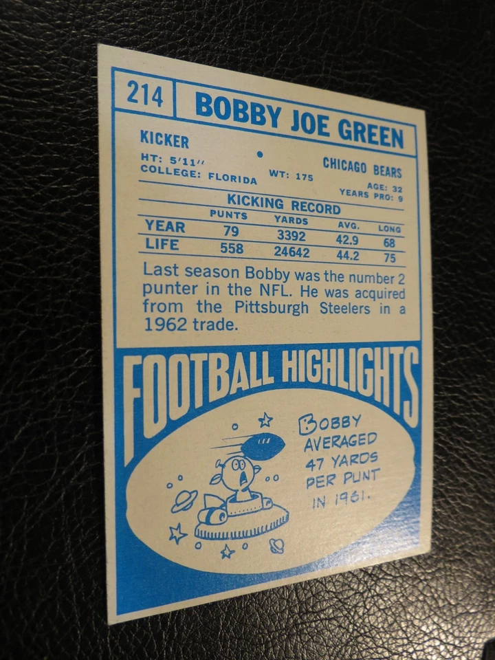 1968 TOPPS FOOTBALL SET #214 Bobby Joe Green, Chicago Bears, EX - Image 3 of 3