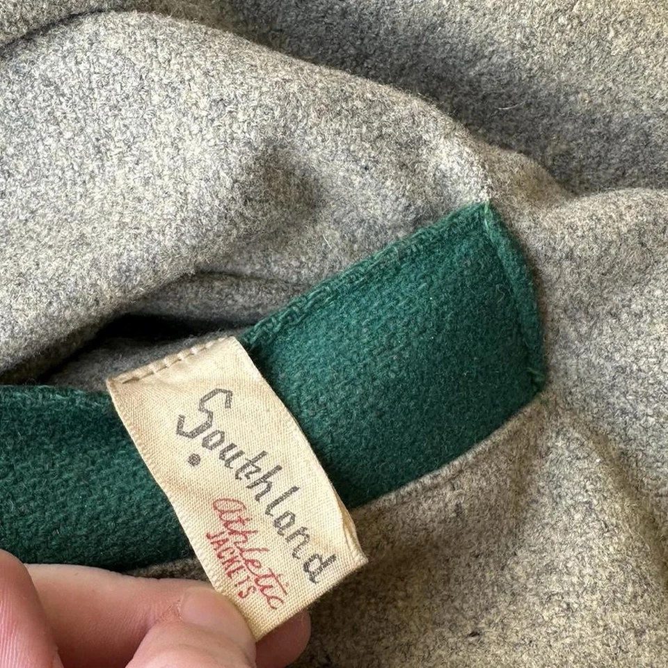 Chaqueta Universitaria De Lana Años 50 De Colección Talla M Verde Gris Hecha en EE. UU. Cremallera Garra Foto 4 de 4