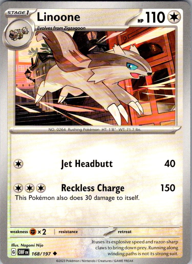 Linoone Obsidian Flames 168/197 Uncommon Pokemon Near Mint