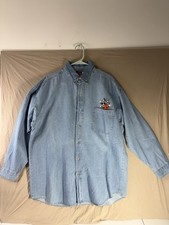 Vintage Disney Store Denim Button Up Shirt Embroidered Mickey Mouse Size L