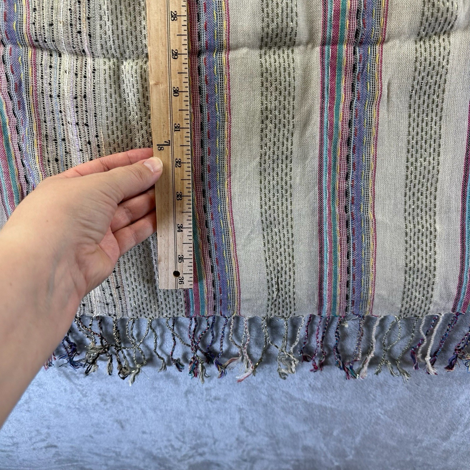 Rectangular Scarf Ivory w/ Multicolored Stripes F… - image 6