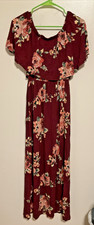 Altar’d State Women’s S Maroon Rose Floral Jersey Dress
