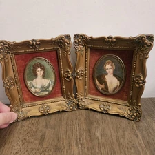 Vintage Framed Portrait by A Cameo Creation Unknown Girl . Set Of 2