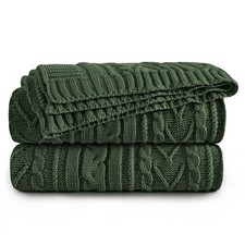 Soft Cozy Acrylic Cable Knit Throw Blanket 50x60 Inch Green Warm Couch Bed