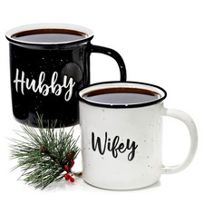 MAINEVENT Wifey Hubby Mugs Set of 2, 11 oz Coffee Cups, Husband Wife Gift, His H