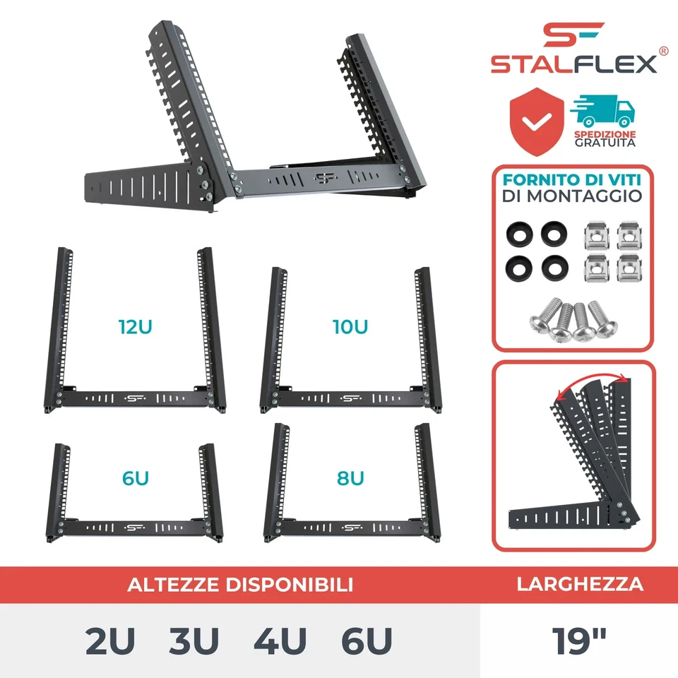 Support Rack 19" 6U 8U 10U 12U Noir Structure Autoportante pour Baie Serveur - Photo 1/1
