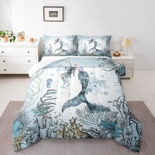 Girls Mermaid Comforter Twin Size Ocean Life Sea Animal Comforter Set for Boy...
