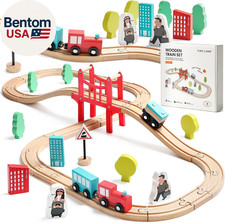 Wooden Train Set for Toddler - 39 Pcs- with Wooden Tracks Compatible with Major
