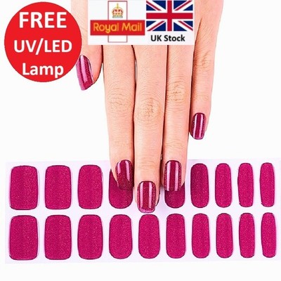Semi Cured Gel Nail Wraps | Cherry Red Cat Eye Nails | 20 Sticker + UV LED Lampe