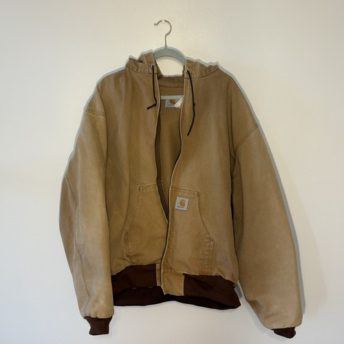 Carhartt Canvas Zip Hoodie Brown Tan Cotton Hooded Heavyweight Men's Full Zip