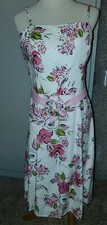 Ann Taylor Loft Dress Sz 10 white Pink Floral Linen Sleeveless Lined