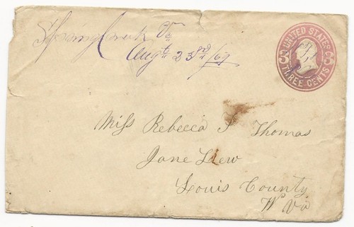 VA Postal Stationery Cover US Scott #U58 August 23, 1869