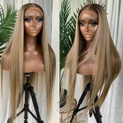 LOVELY ALICE Lace Front Wigs Heat Resistant Hair Synthetic Ombre Blonde Long Straight Women
