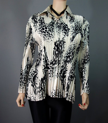 Magic Scarf~Satin Mini Pleated Stretch Blouse Spread Collar V-Neck One Size